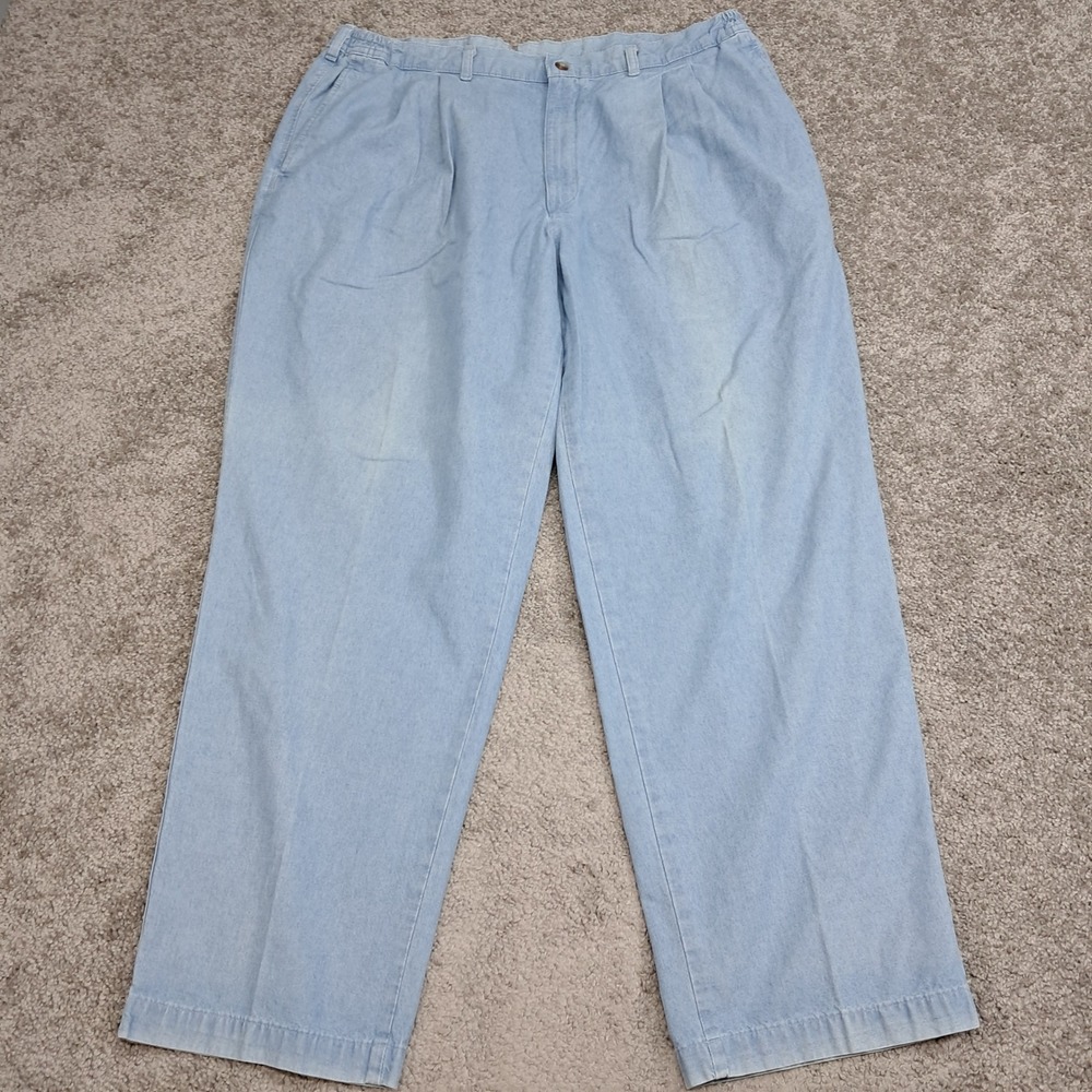 Savane Mens Light Wash Pleated Denim Trousers Elastic Waist 100% Cotton 40x29